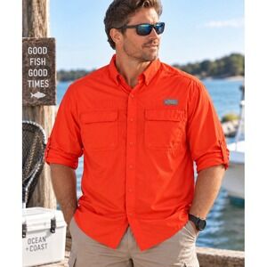 Ocean + Coast Men's XXL Fishing Shirt Red Orange Vented Long Sleeve Outdoor